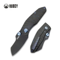 Kubey Monsterdog Frame Lock Folding Knife Black Flame Titanium Handle M390 Plain Edge Blackwash Finish KB285E