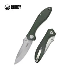 Kubey Ruckus Liner Lock Folding Knife Green Micarta Handle AUS-10 Plain Edge Beadblast Finish KU314N