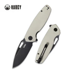 Kubey Tityus Folding Knife Off White G10 Handle D2 Plain Edge Dark Stonewash Finish KU322H