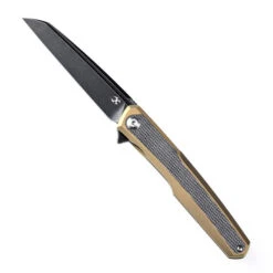 Kansept Arcus Folding Knife Gold Titanium/Black Micarta Handle S35VN Plain Edge Black Stonewash Finish K1046A4