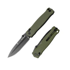 Real Steel Muninn Folding Knife OD Green G10 Handle VG-10 Plain Black Blade 7752BG