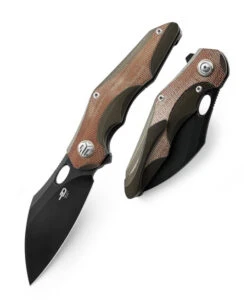 Bestech Nogard Folding Knife Bronze Stonewash Ti Canvas Micarta Handle M390 Plain Black Blade BT2105F