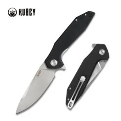 Kubey Nova Folding Knife Black G10 Handle Plain Edge Bead Blast Finish KU117A
