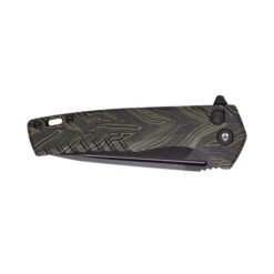 Tekto F3 Charlie Button Lock Folding Knife Green/Black Gmascus Handle D2 Drop Point Plain Black Blade -BladeHaven Shop GIM 4 03117.1686842129