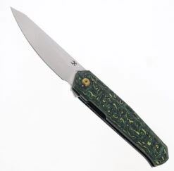 Kansept Integra Folding Knife Green/Yellow Carbon Fiber Handle S35VN Plain Edge Black Stonewash Finish K1042B3
