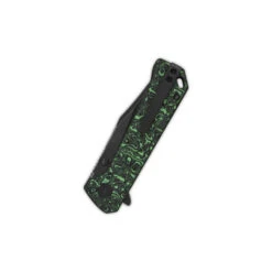 QSP Grebe Button Lock Folding Knife Green/Black Carbon Fiber Handle S35VN Clip Point Plain Black Blade QS147-G2 -BladeHaven Shop QS147 G2 4 63910.1691168241