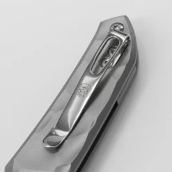 WMK Exclusive Vosteed Thunderbird Button Lock Flipper Pocket Knife Sculpted Gray Aluminum Handle Satin 154CM TB34VTA2H -BladeHaven Shop TB34VTA2H Stonewash 154CM Gray Aluminium 7 06805.1692292989