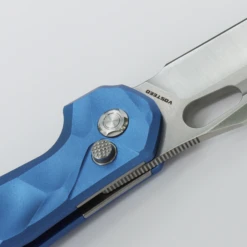 WMK Exclusive Vosteed Thunderbird Button Lock Flipper Pocket Knife Sculpted Blue Aluminum Handle Satin 154CM TB34VTA2L -BladeHaven Shop TB34VTA2L Stonewash 154CM Blue Aluminium 5 85504.1692293072