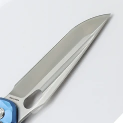 WMK Exclusive Vosteed Thunderbird Button Lock Flipper Pocket Knife Sculpted Blue Aluminum Handle Satin 154CM TB34VTA2L -BladeHaven Shop TB34VTA2L Stonewash 154CM Blue Aluminium 8 30658.1692293075