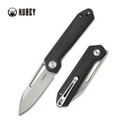 Kubey Royal Folding Knife Black G10 Handle D2 Plain Edge Bead Blast Finish KU321A